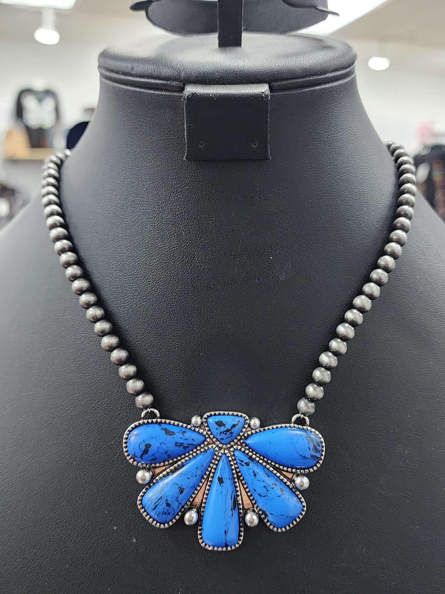 Navy Blue Half Cluster Pendant Necklace Pendant