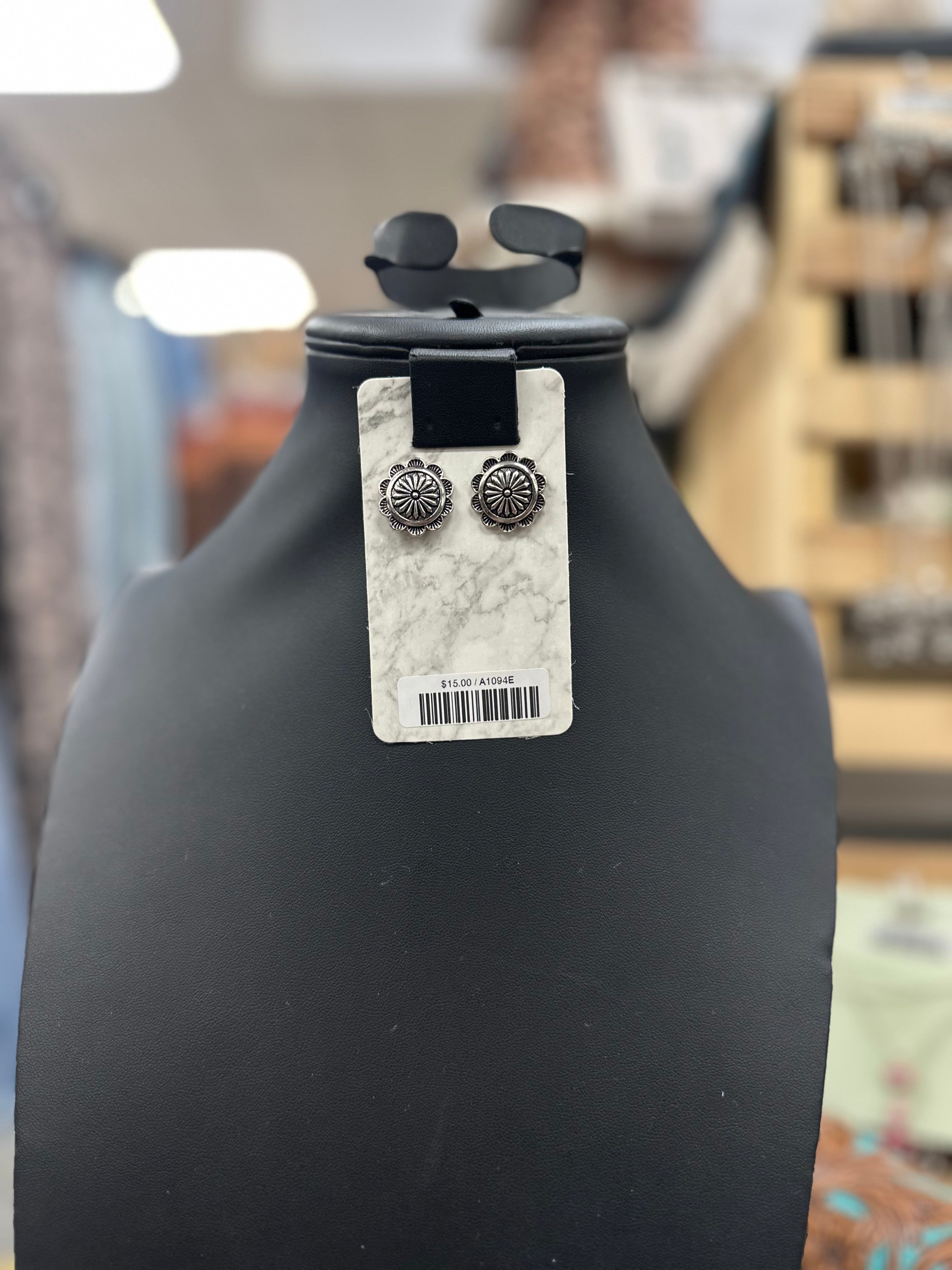 Silver Concho Post Earrings