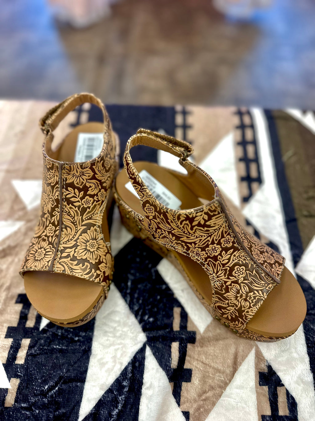 Isabella Floral Embossed Wedges