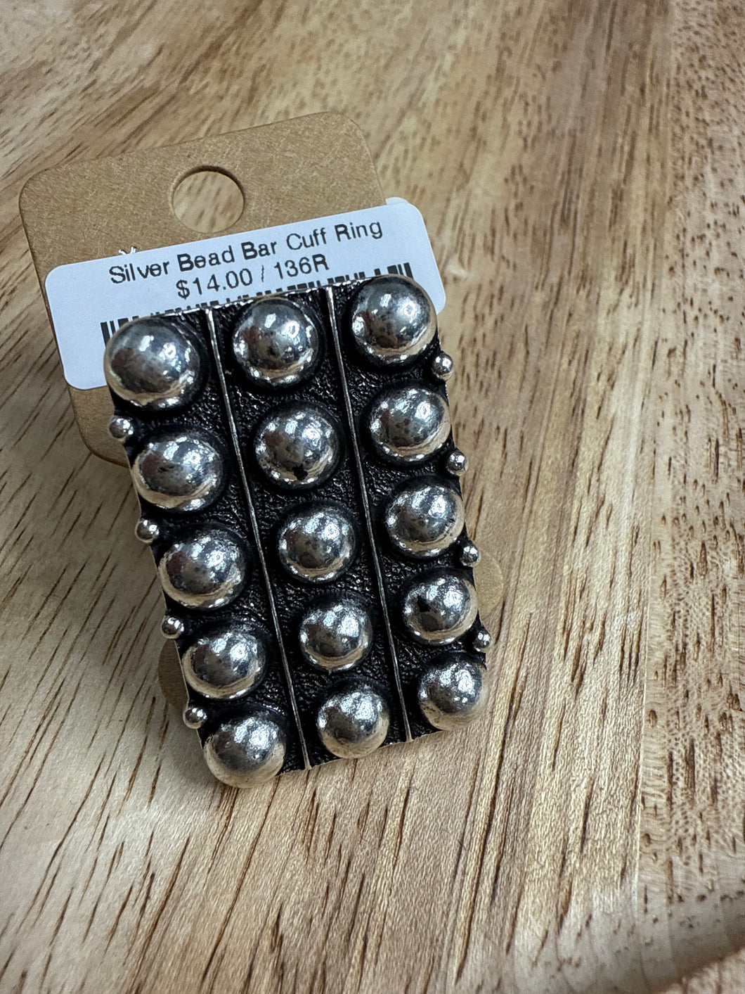 Silver Bead Bar Cuff Ring