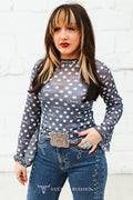 Horse Bit Polka Dot Mesh Top