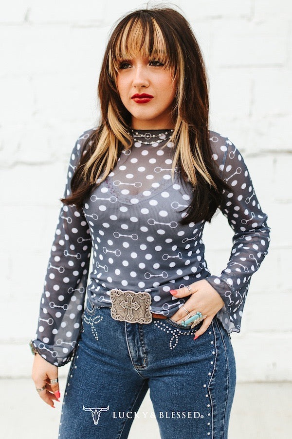 Horse Bit Polka Dot Mesh Top