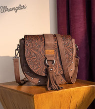 Load image into Gallery viewer, Wrangler Chocolate Embossed Saddle Crossbody

