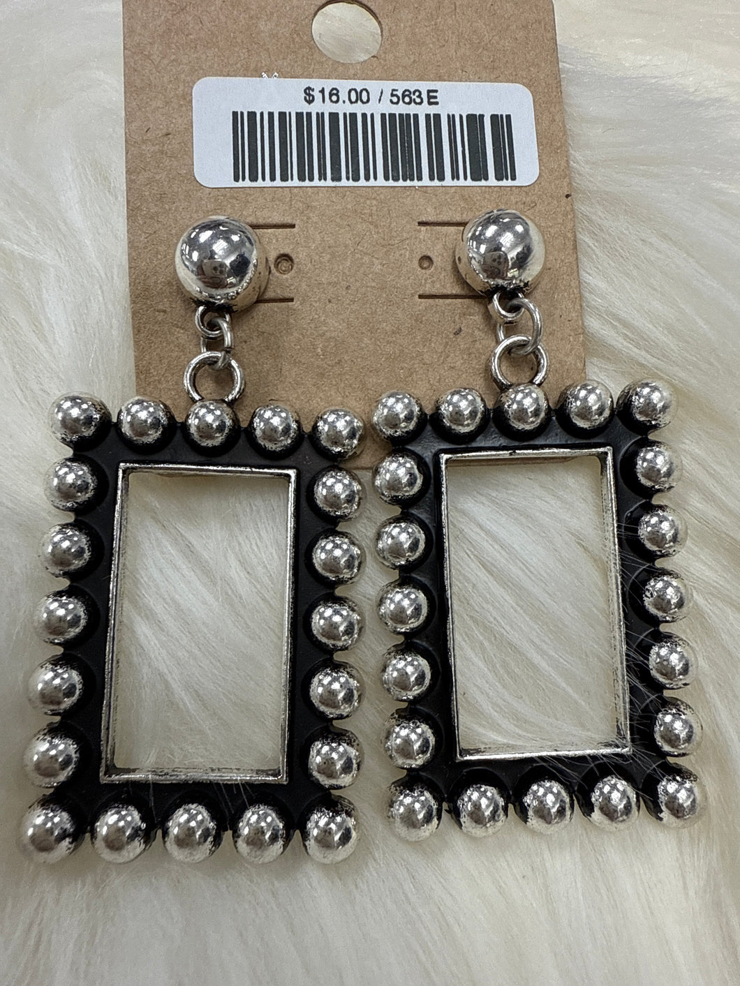 Silver Bead Rectangle Post Earrings