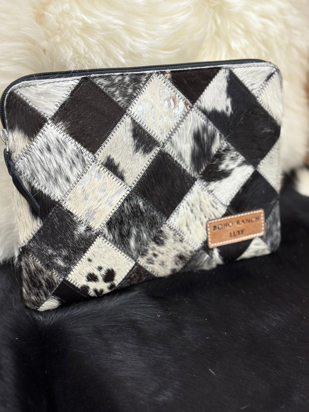 Black & White Cowhide Laptop Sleeve