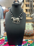 Silver Horse Pearl Necklace
