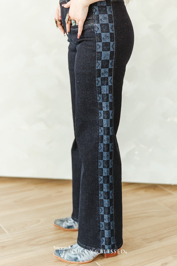 Checked in Western Denim Jeans
