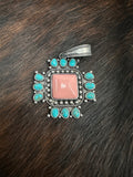 Turquoise Peach Western Cross Pendant