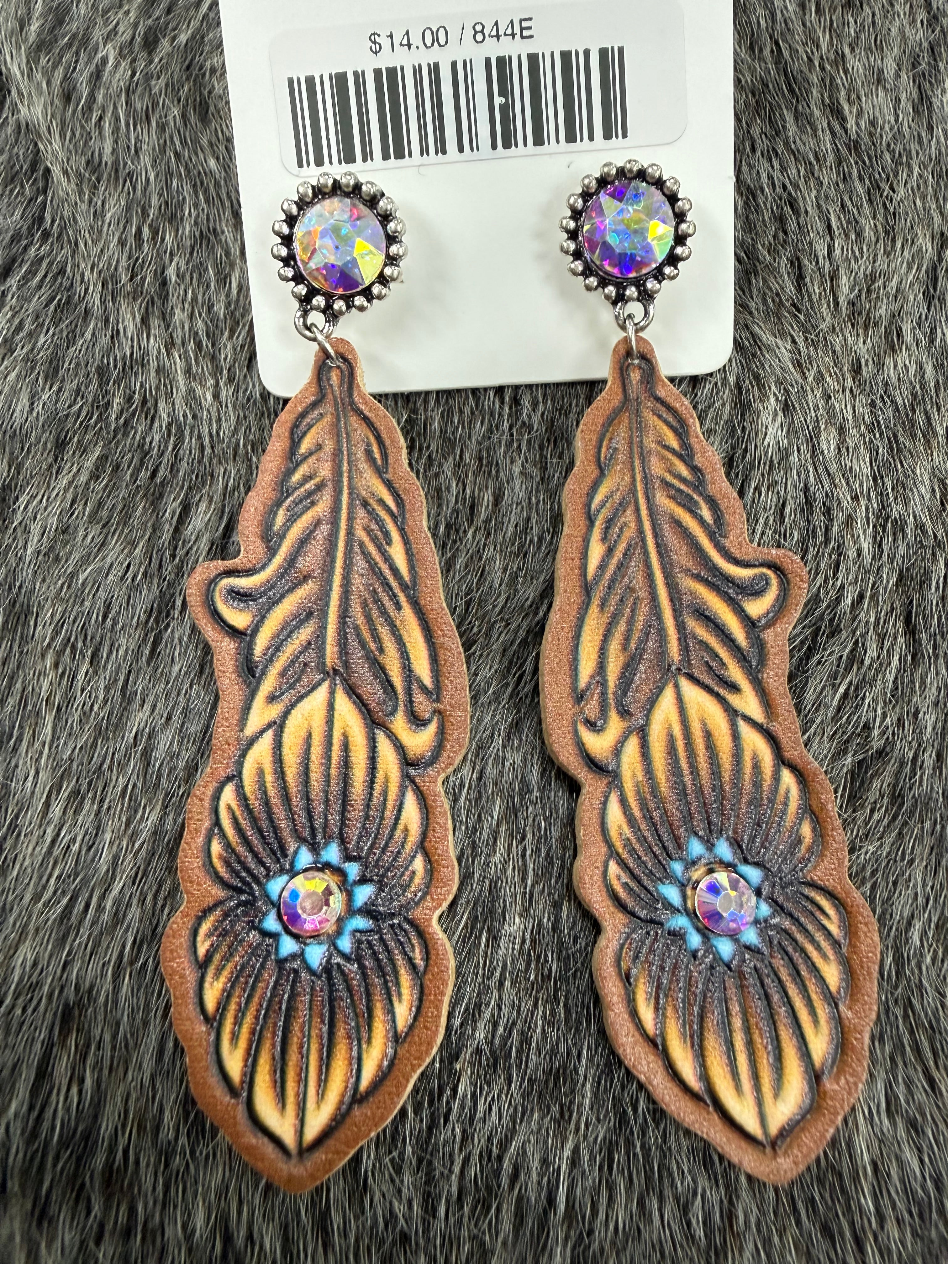 Crystal Embossed Leather Post Earrings