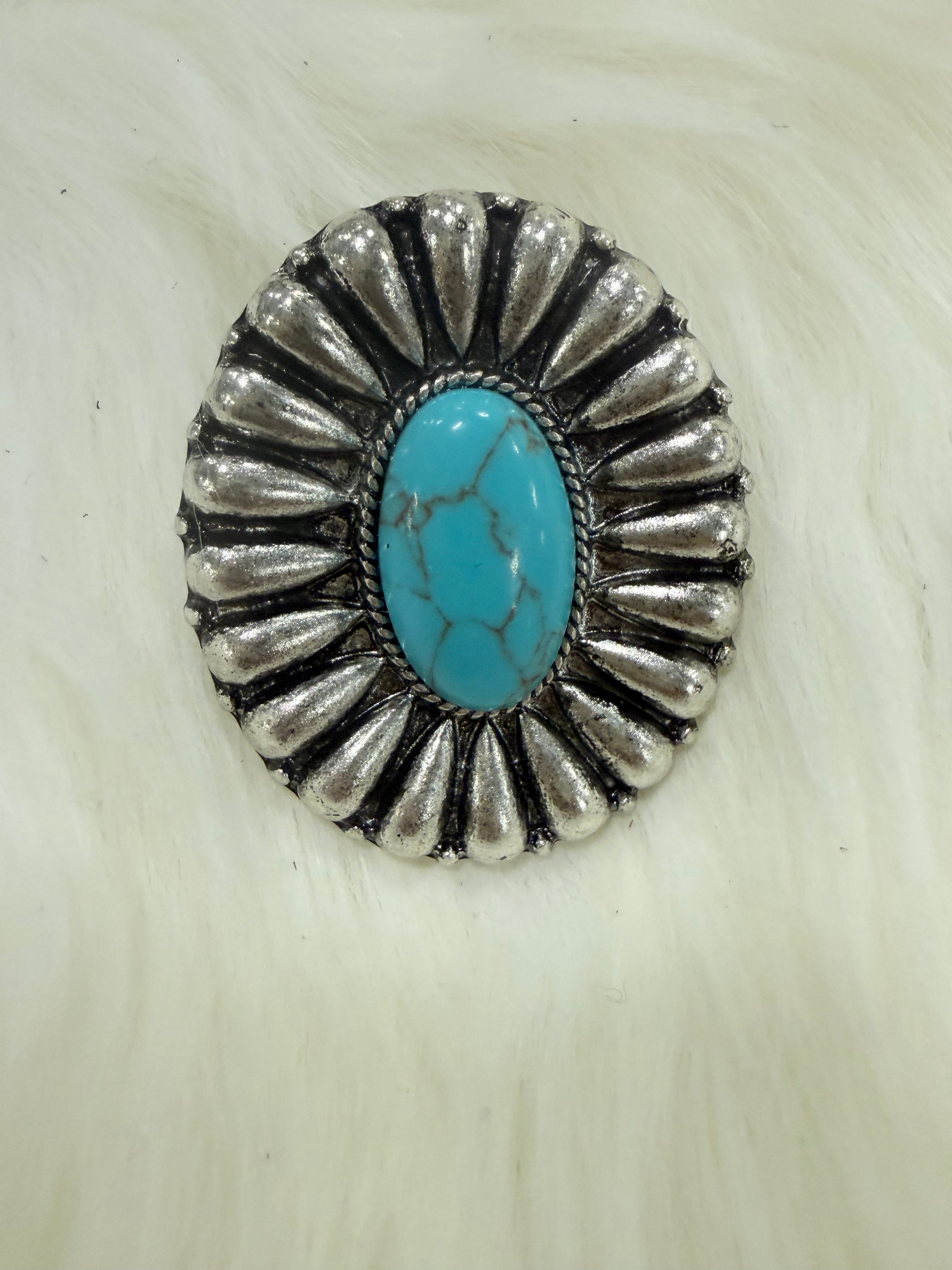 Turquoise Cluster Stamped Cuff Ring