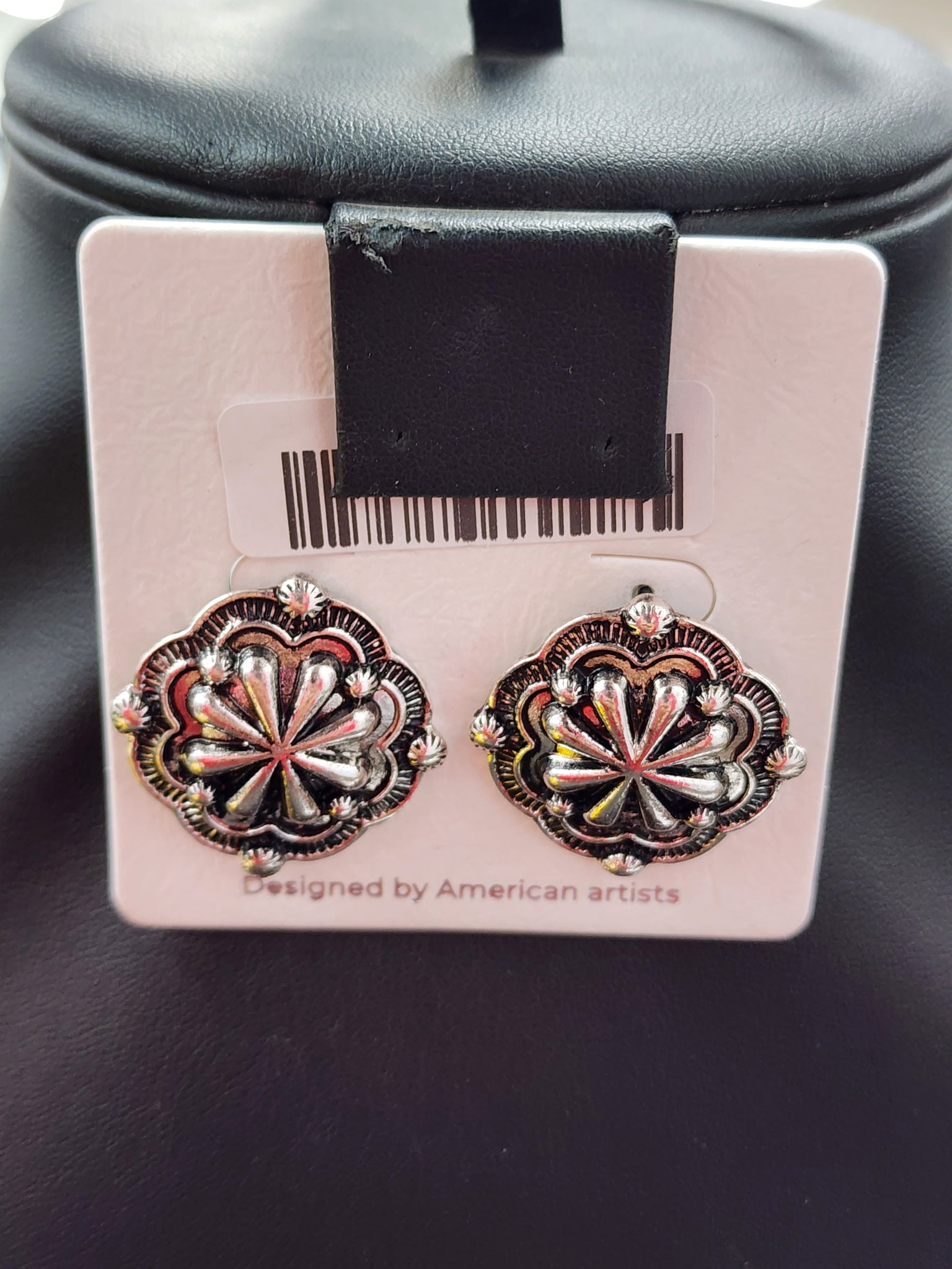 Silver Stamped Concho Post Earrings