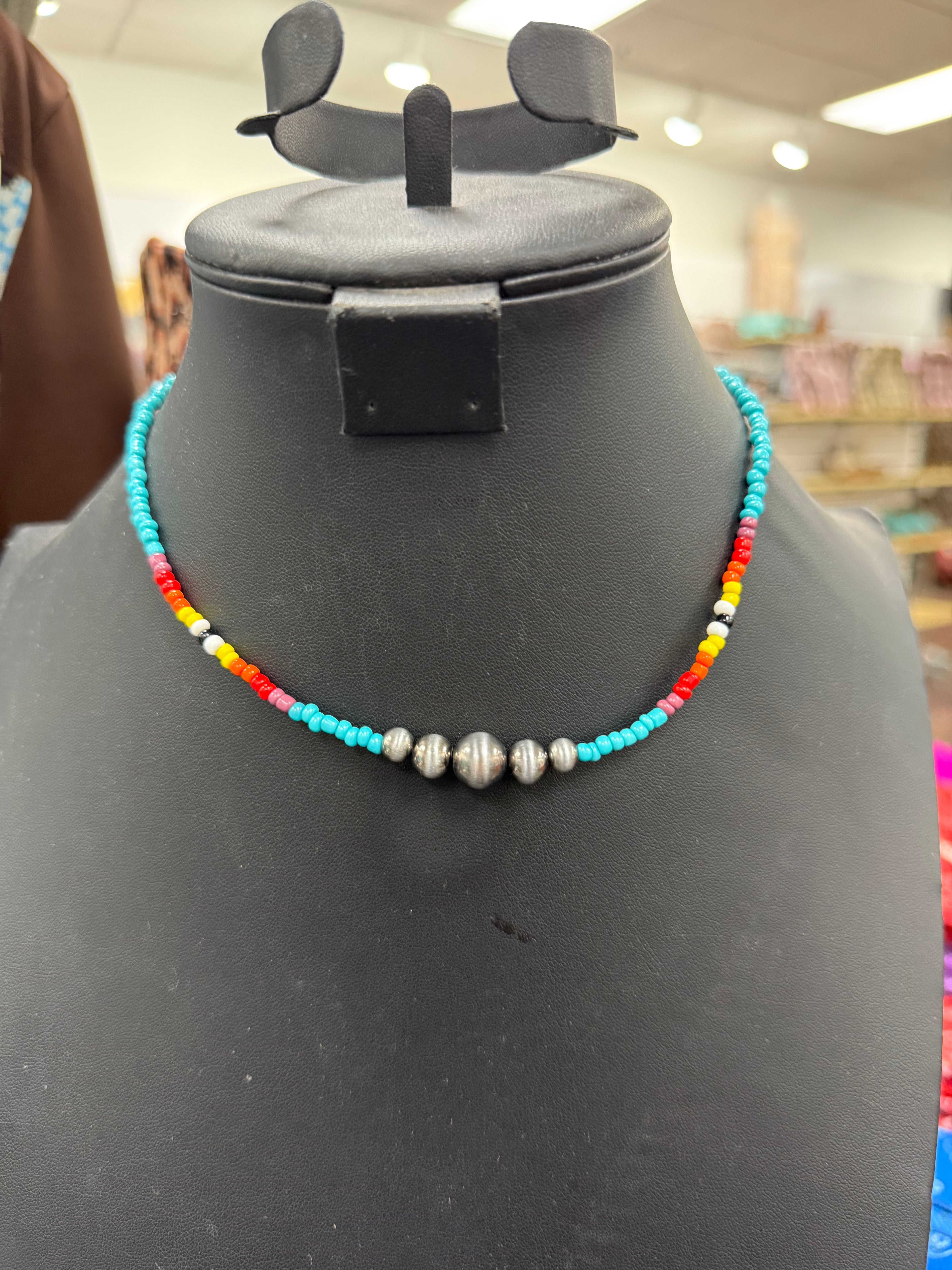 Multi-Colored Bead & Pearl Necklace