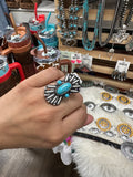 White/Turquoise Ribbon Cluster Cuff Ring
