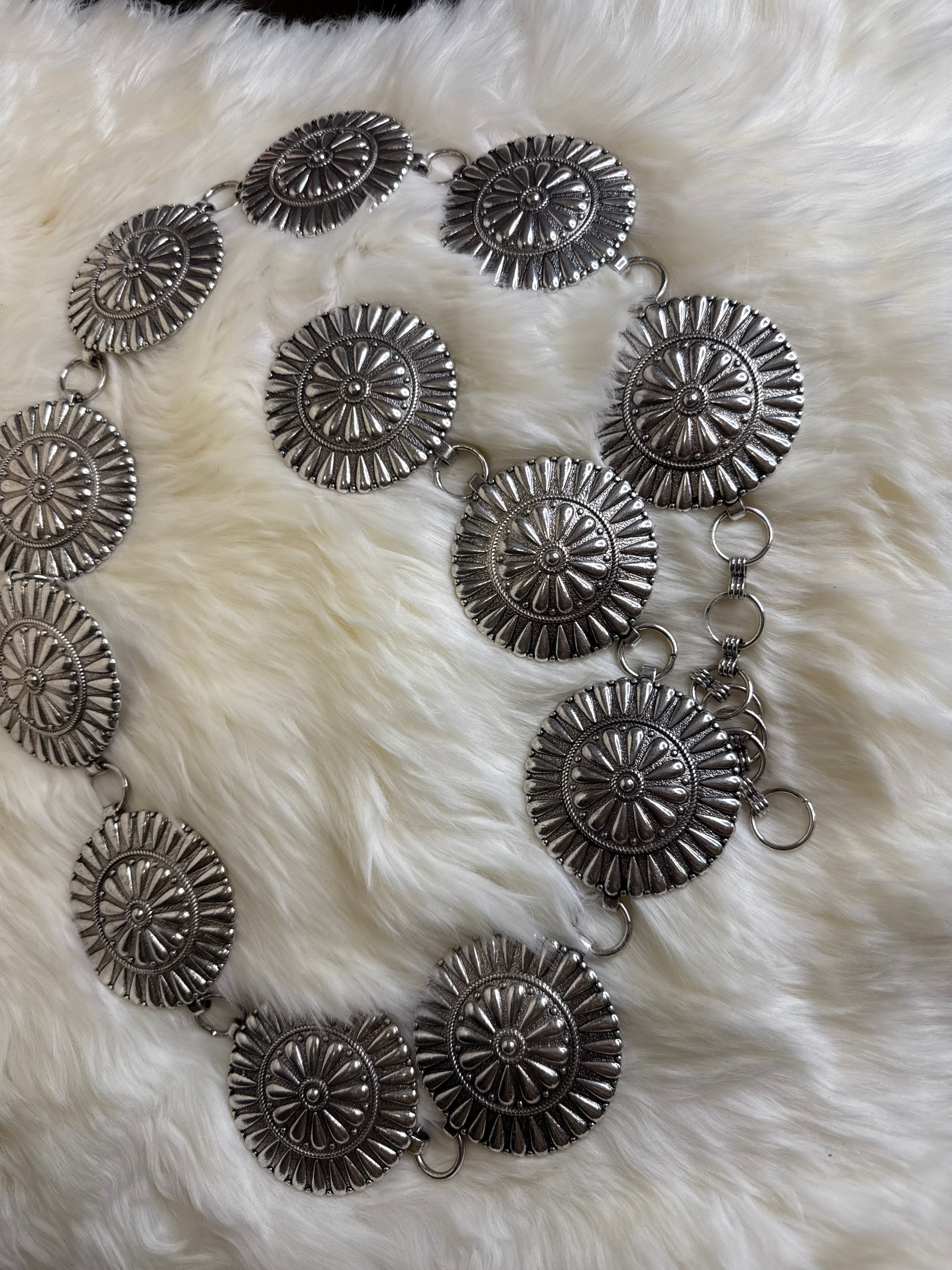 Round Silver Stamped Concho Belt