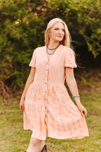 Peach Aztec Embroidered Dress