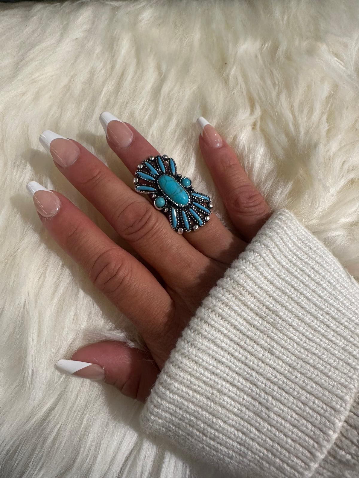 Turquoise Ribbon Cluster Cuff Ring
