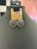 Silver Stamped Round Fishhook Earrings