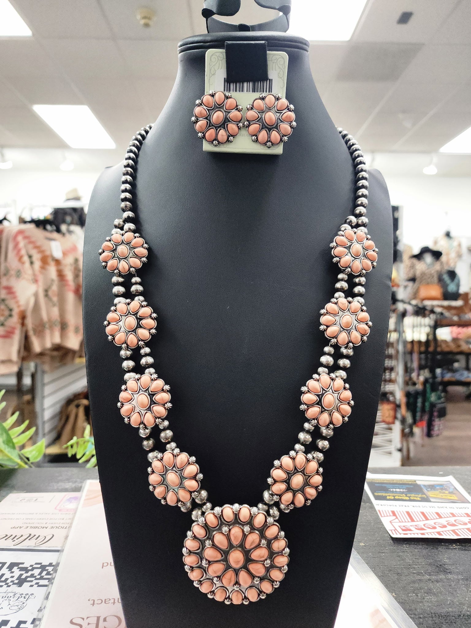 Peach Cluster Large Squash Necklace and Earrings Set