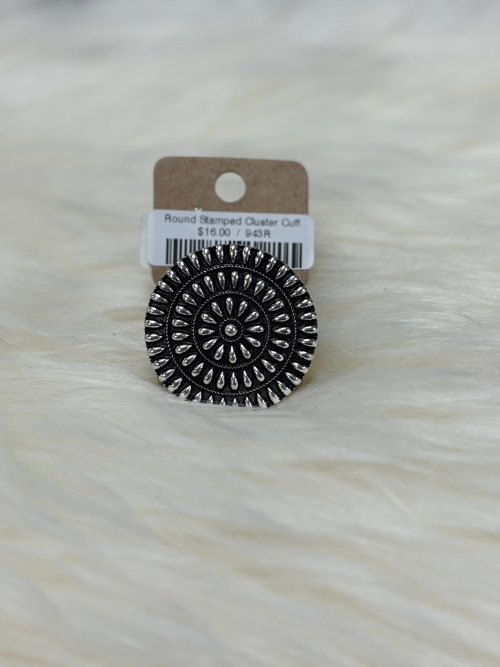 Round Stamped Cluster Cuff Ring