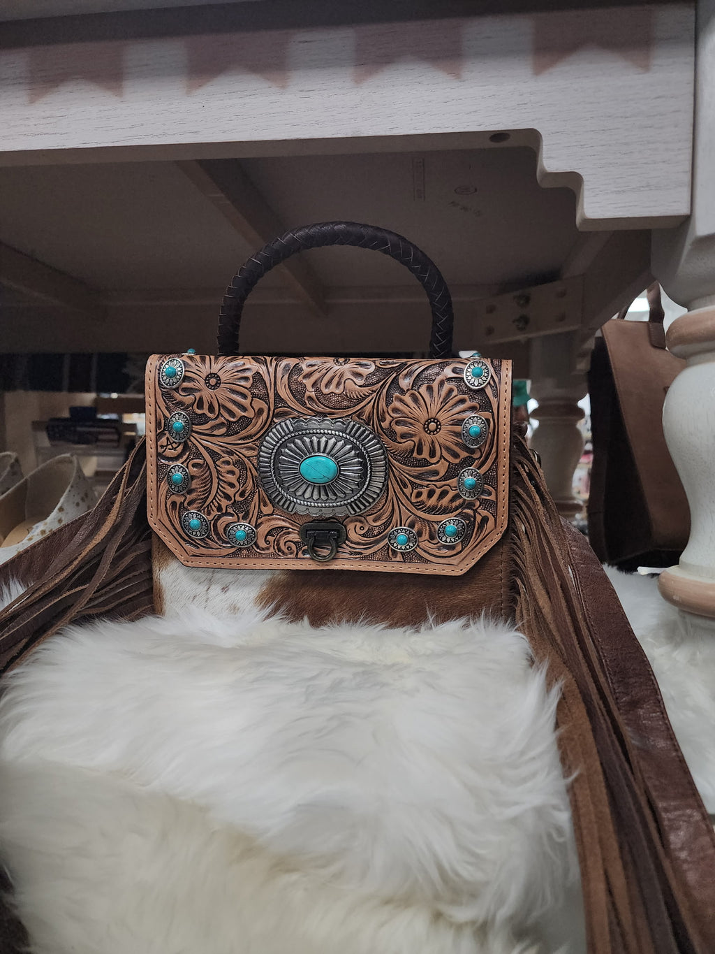 Hand Tooled Concho Fringe Purse