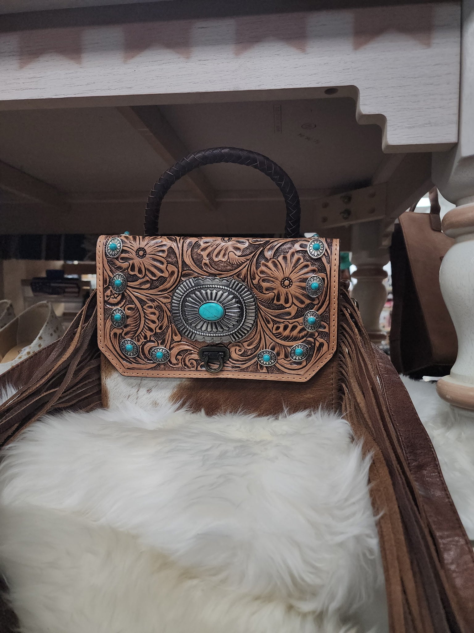 Hand Tooled Concho Fringe Purse