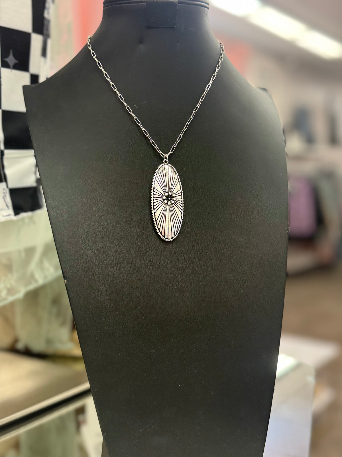 Silver Stamped Pendant Necklace