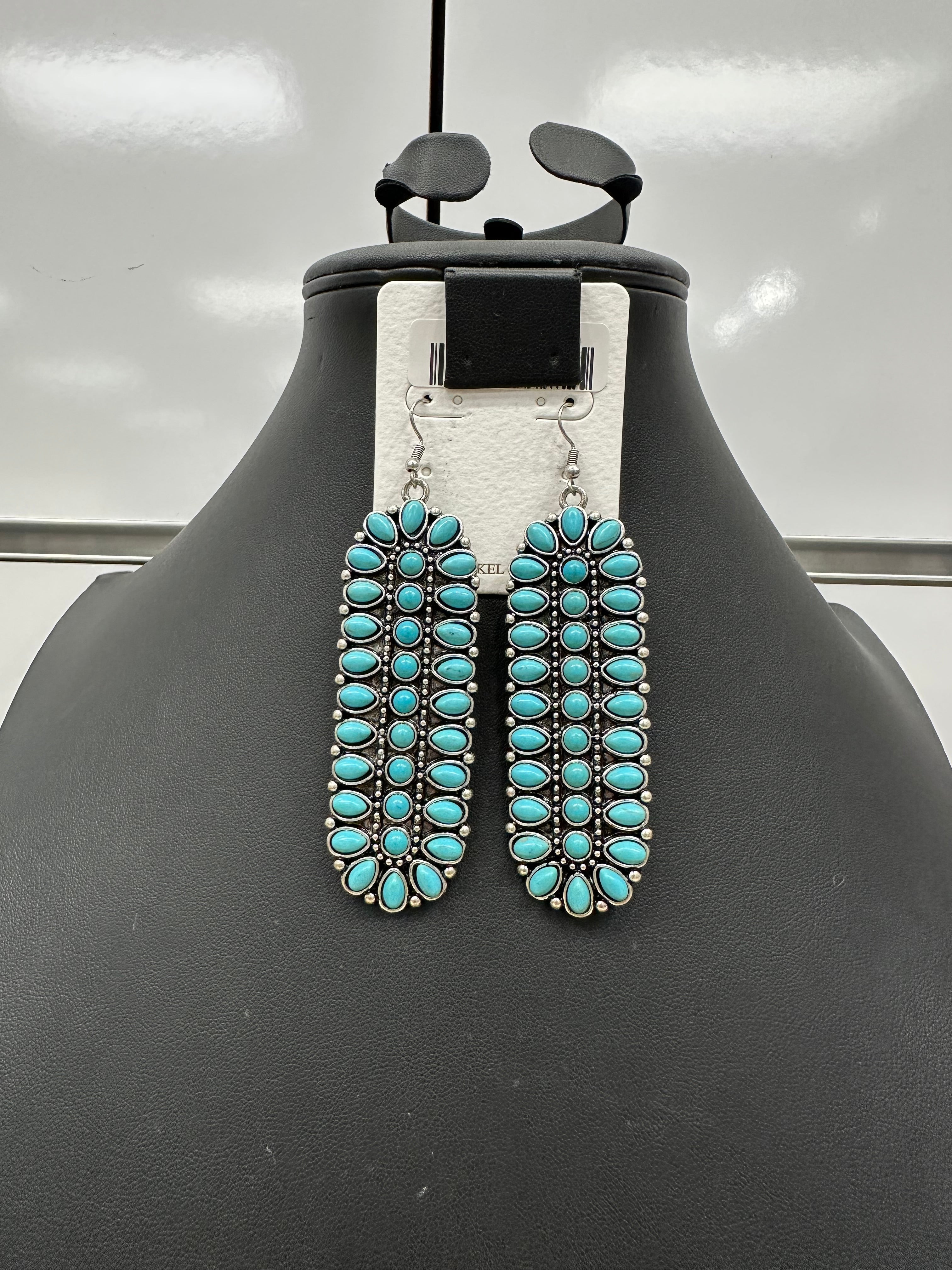 Turquoise Dangle Cluster Fishhook Earrings
