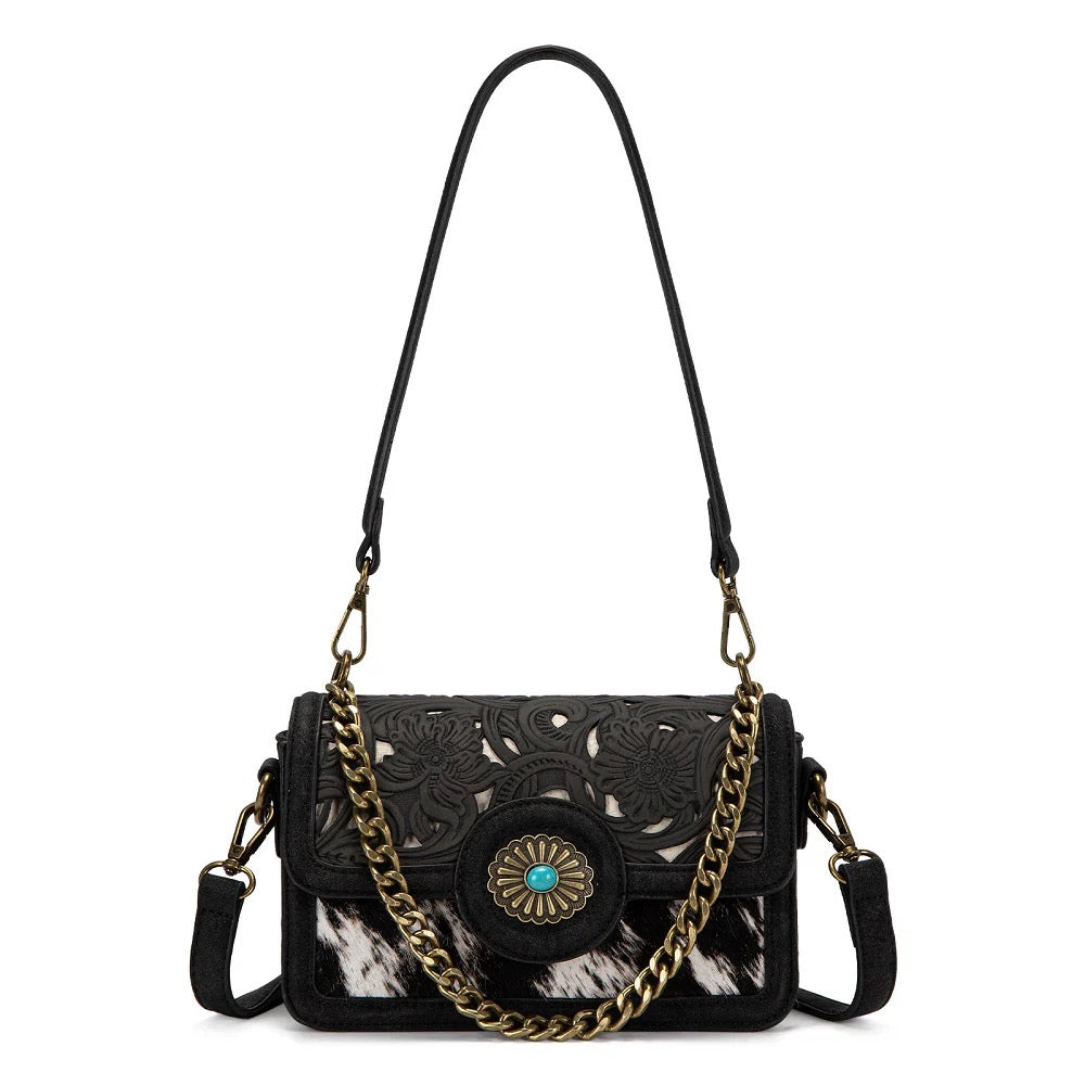 Trinity Ranch Black Floral Concho Crossbody