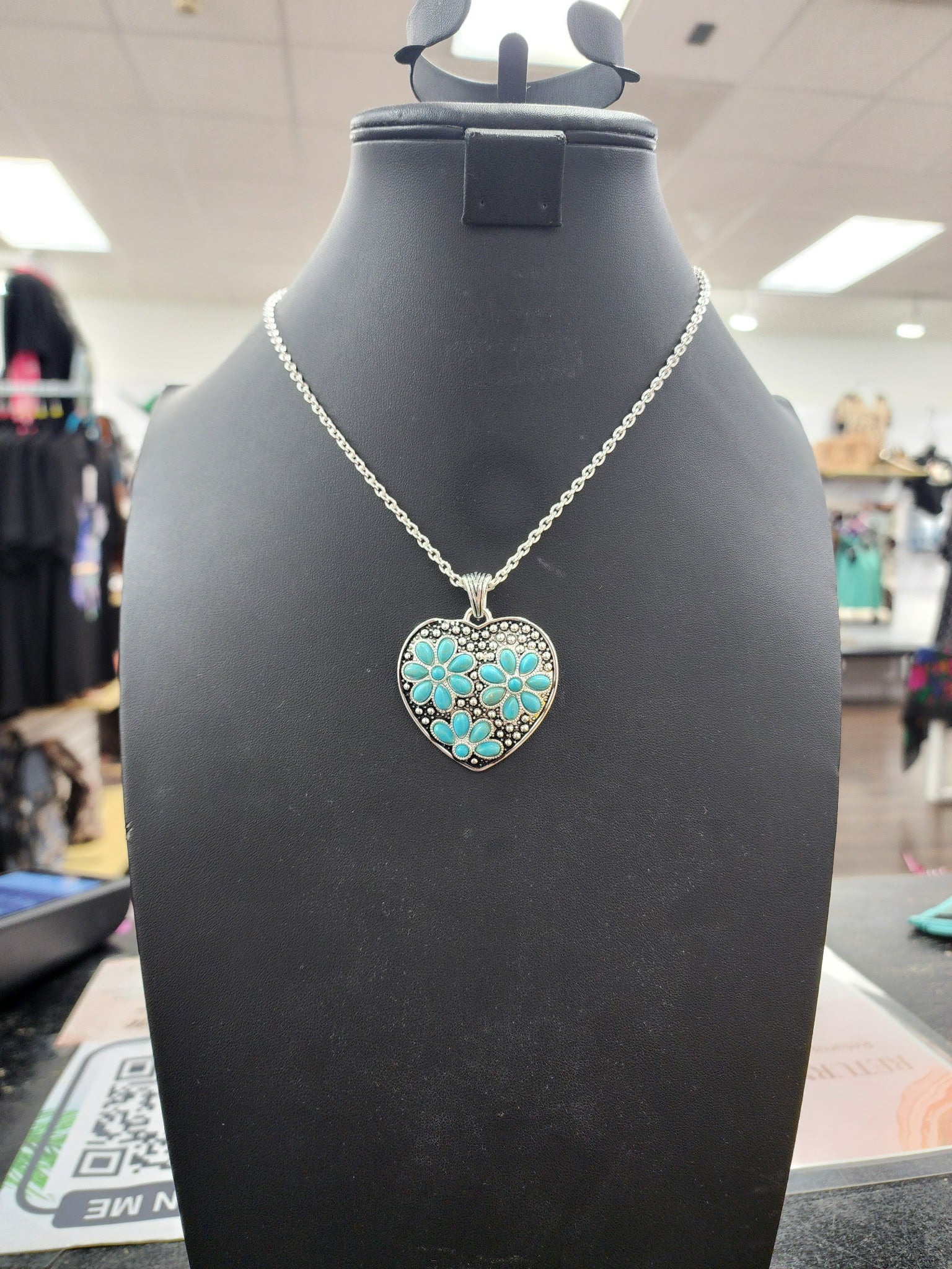 Turquoise Cluster Pendant Necklace and Earrings Set