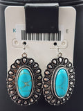 Turquoise Stone Silver Stamped Fishhook Earrings