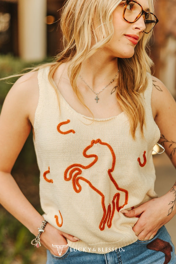Horse Doodle Knit Tank Top