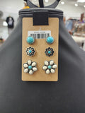 Turquoise/White 3PC Post Earrings Set