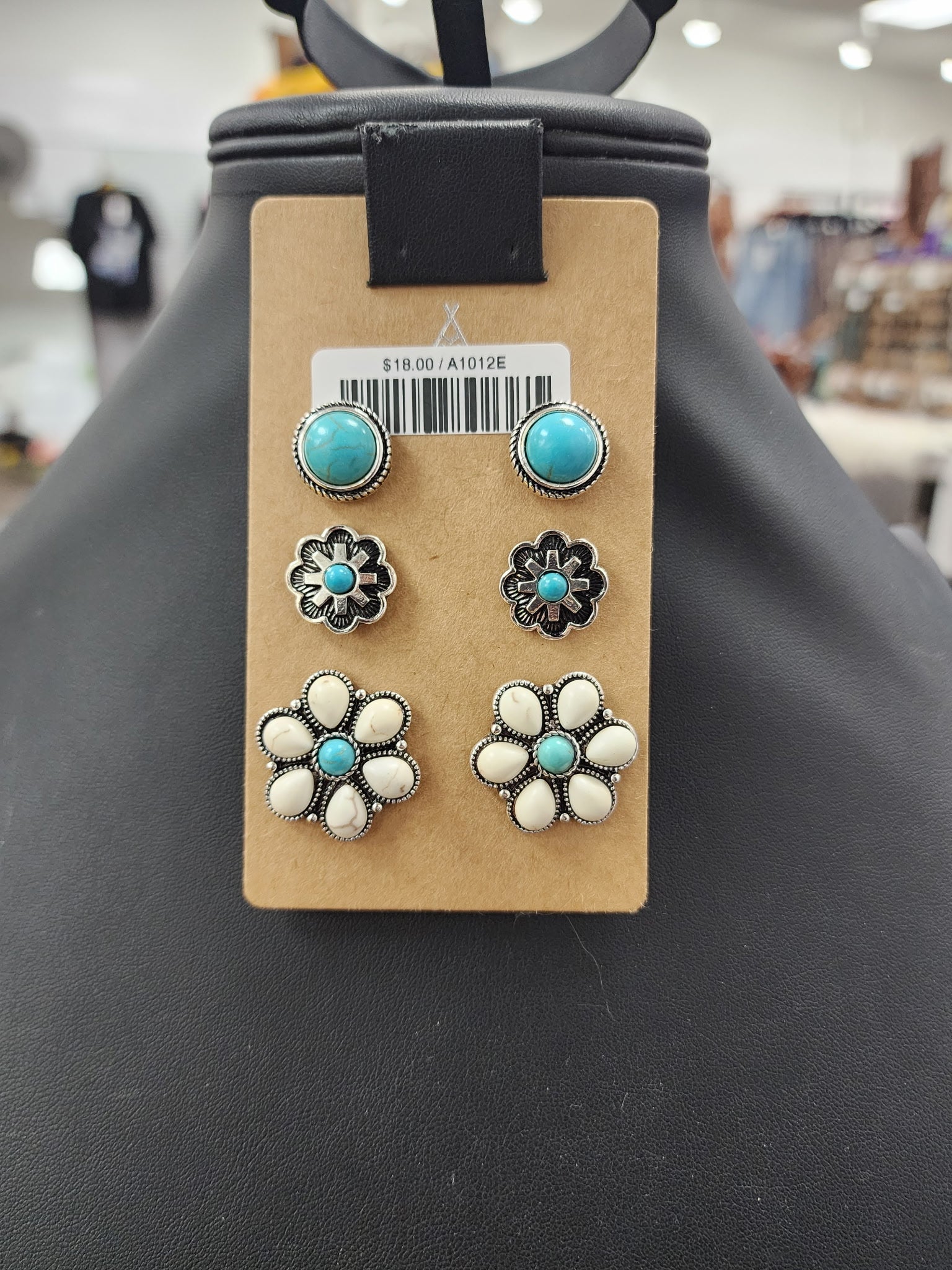 Turquoise/White 3PC Post Earrings Set