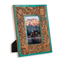 Hand Tooled Leather Turquoise Picture Frame