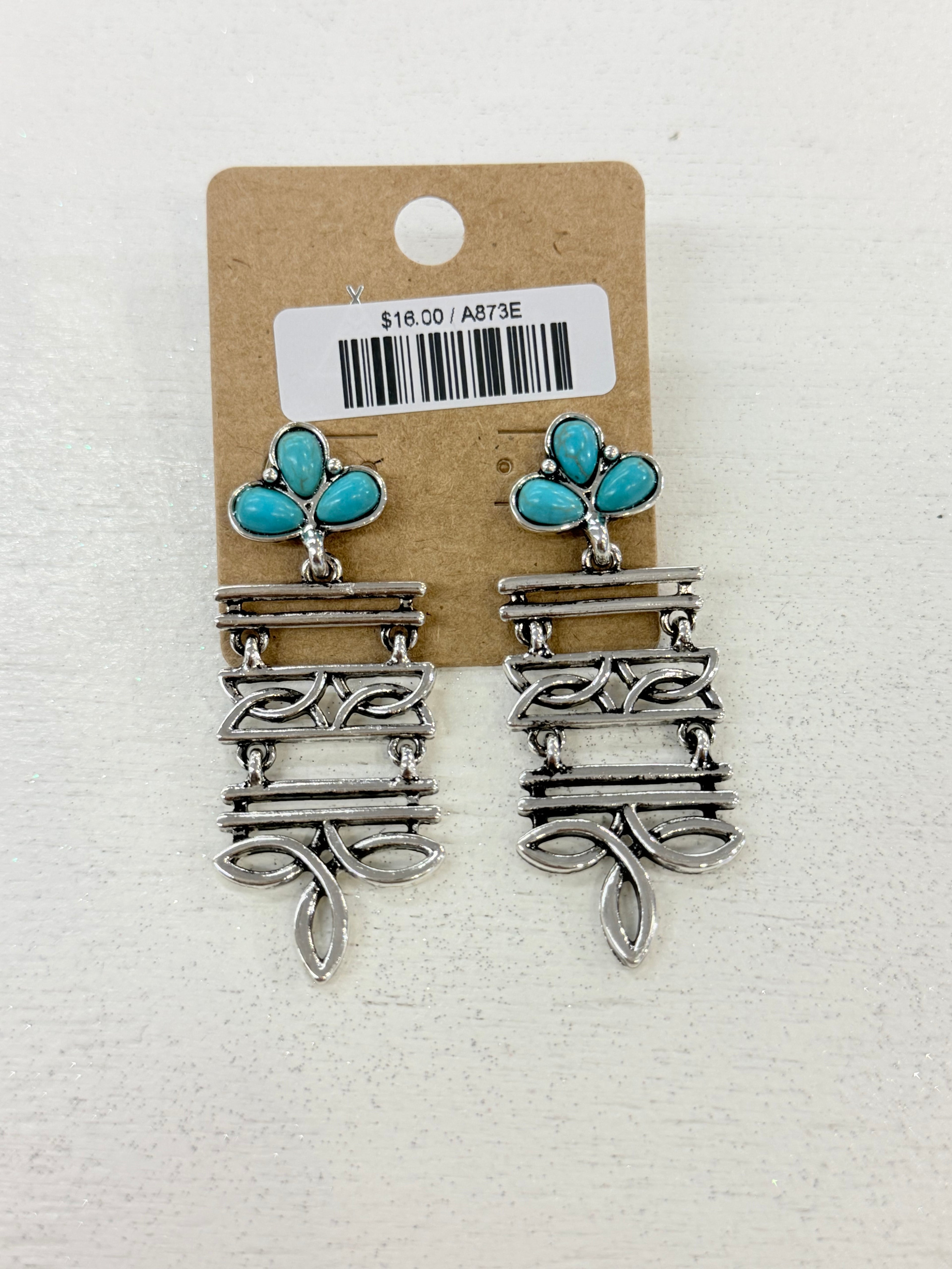 Turquoise Boot Stitch Dangle Post Earrings