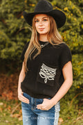Black Boot Stitch Knit Top