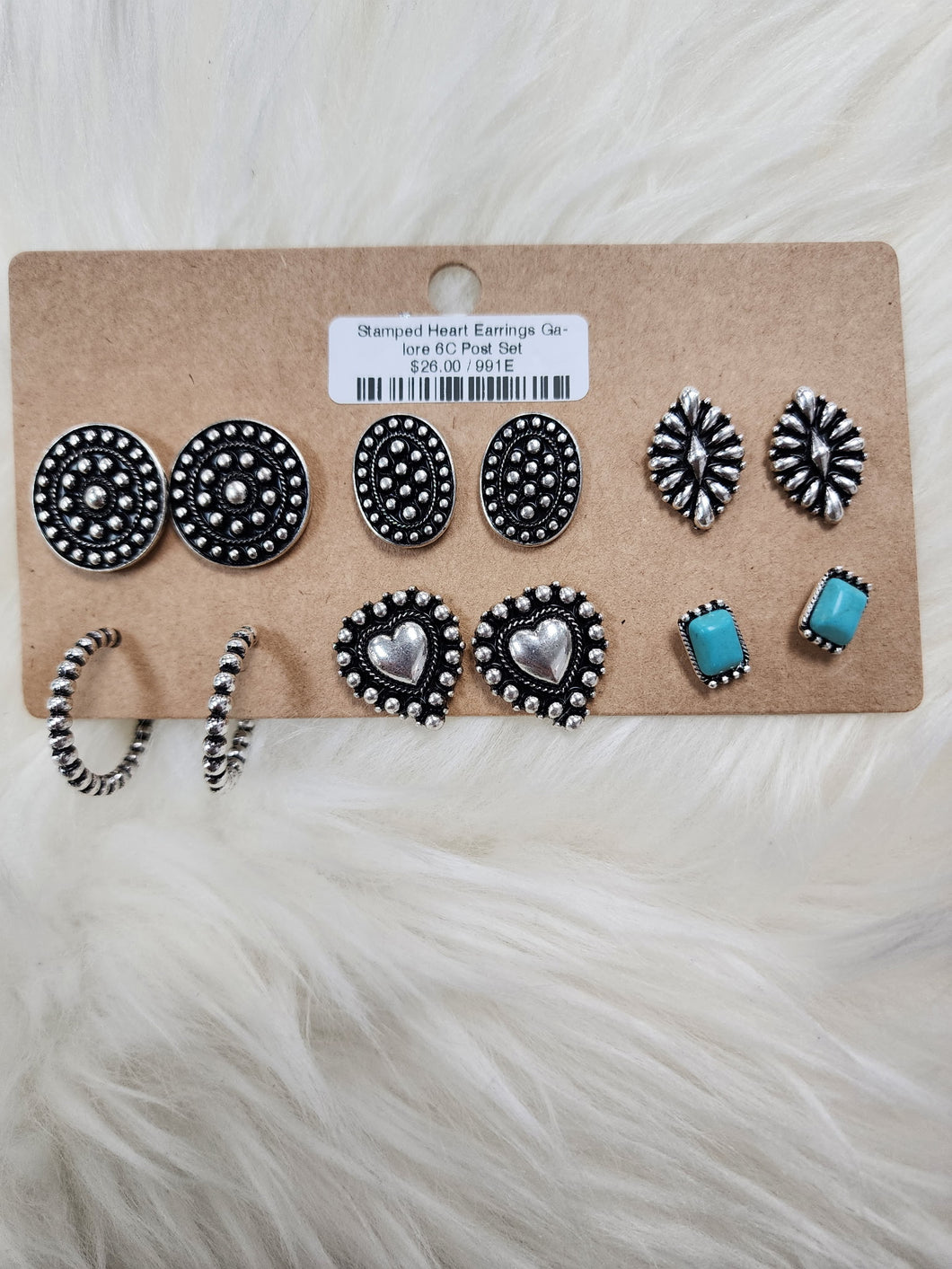 Stamped Heart Earrings Galore 6C Post Set