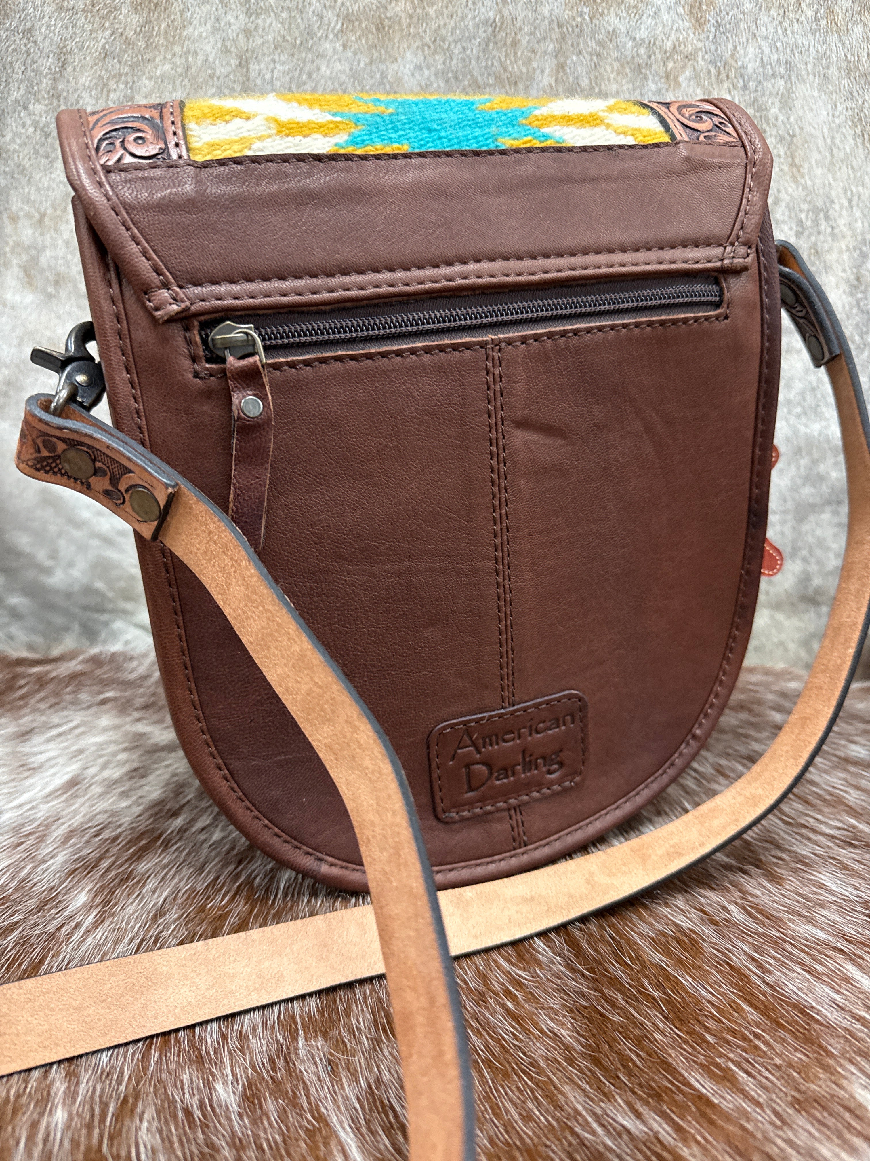 Floral Hand Tooled Woven Crossbody Purse