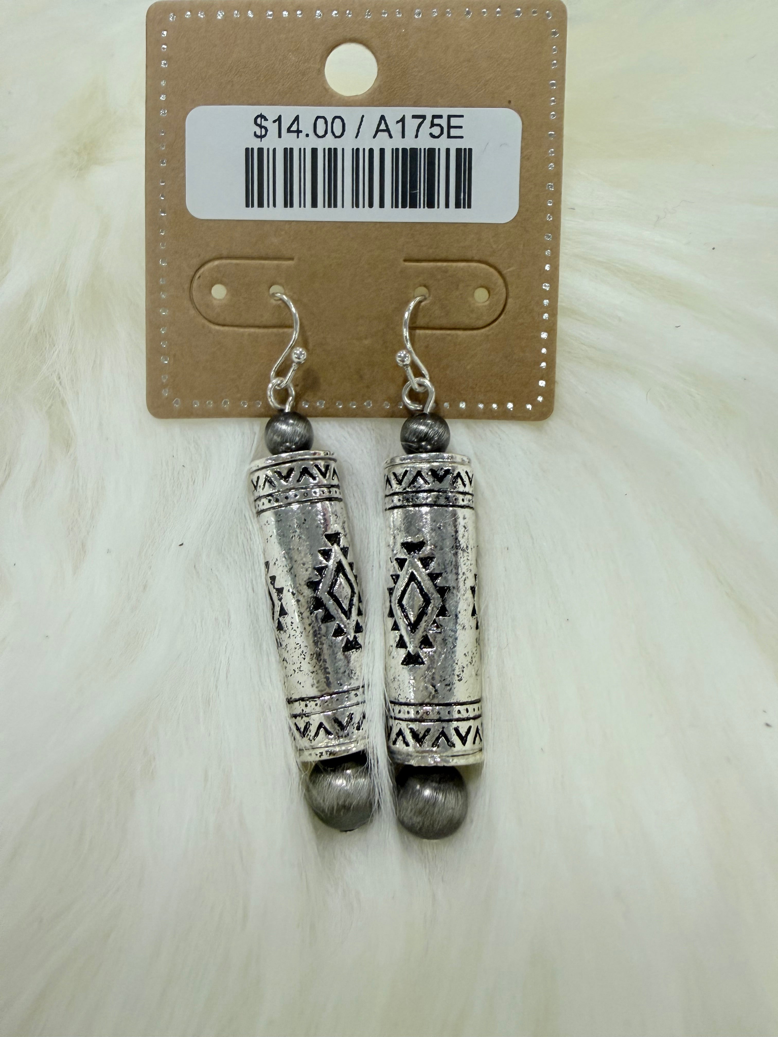Silver Aztec Stamped Fishhook Earrings