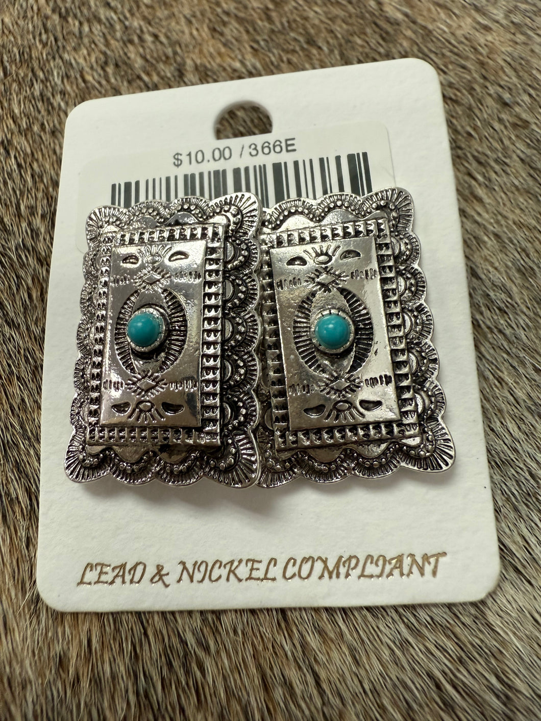 Turquoise Stamped Concho Post Earrings