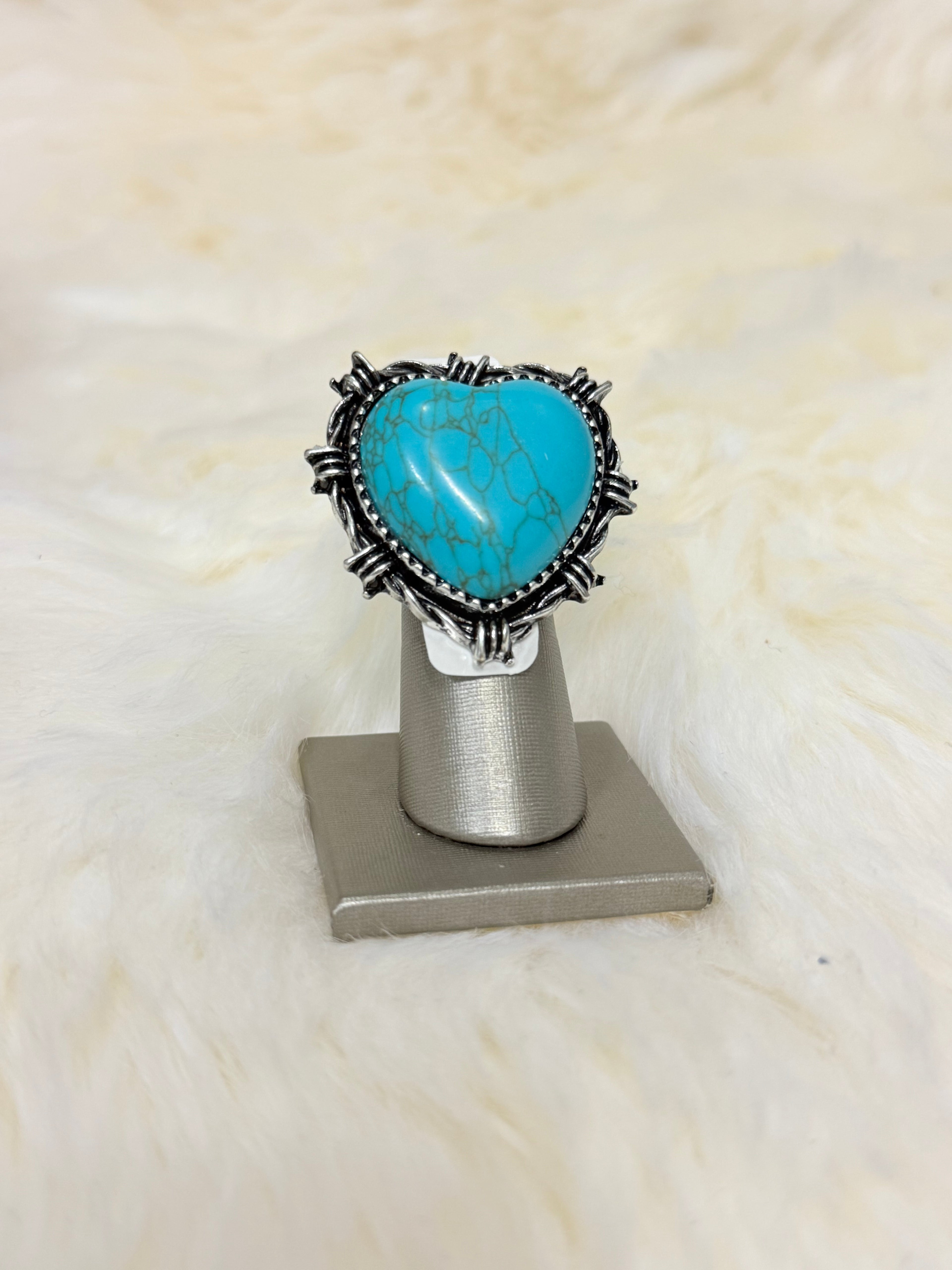 Turquoise Heart Cuff Ring