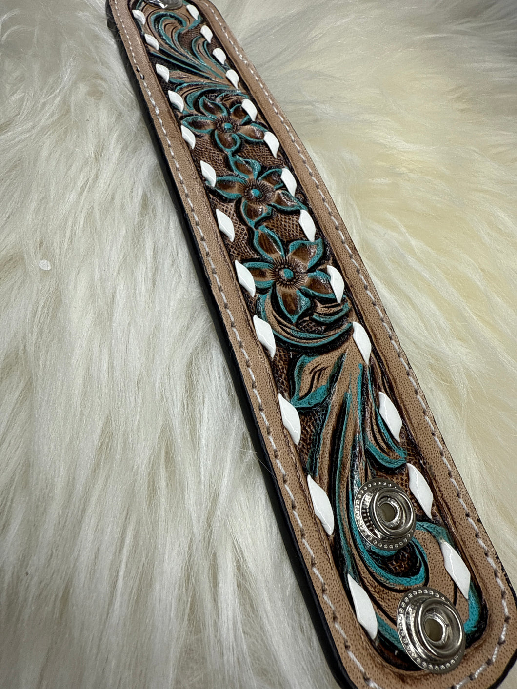 Leather Buckstitch Cuff Bracelet
