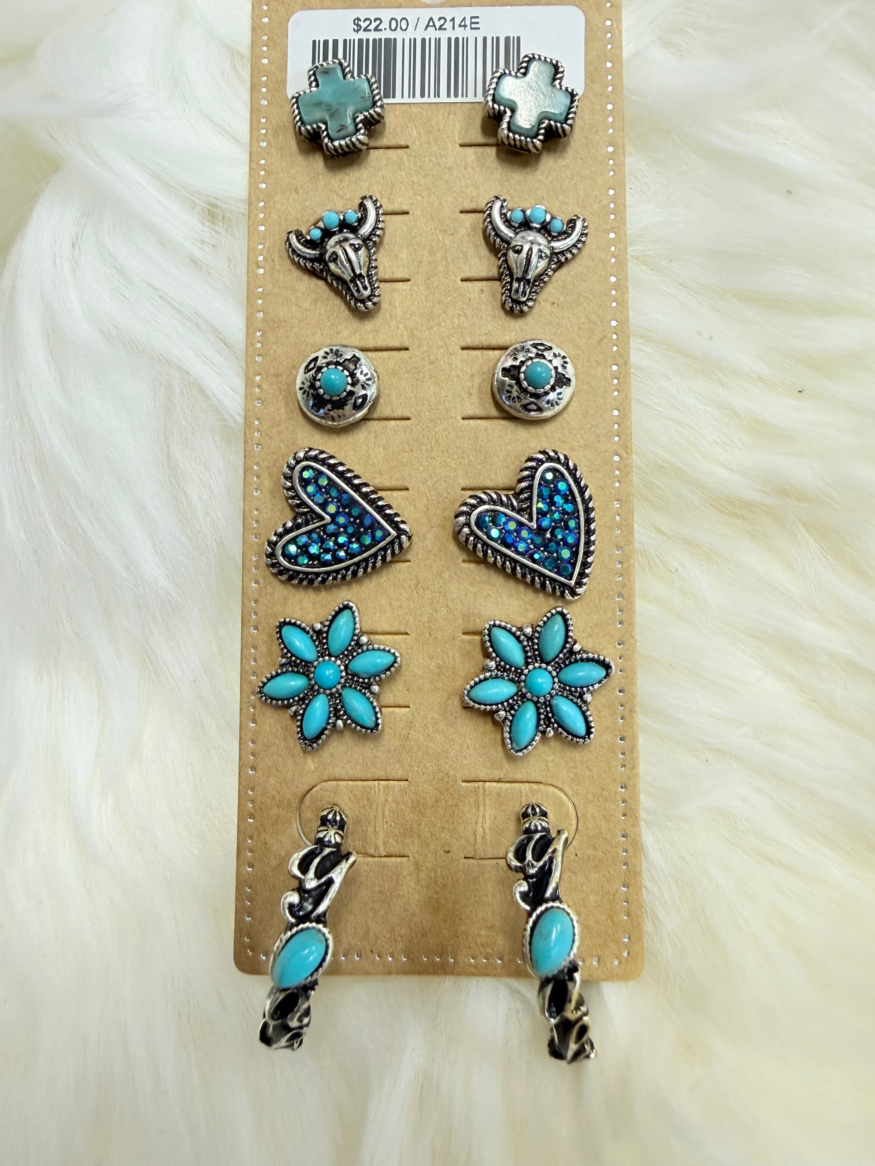 Turquoise 6 PC Post Earring Set