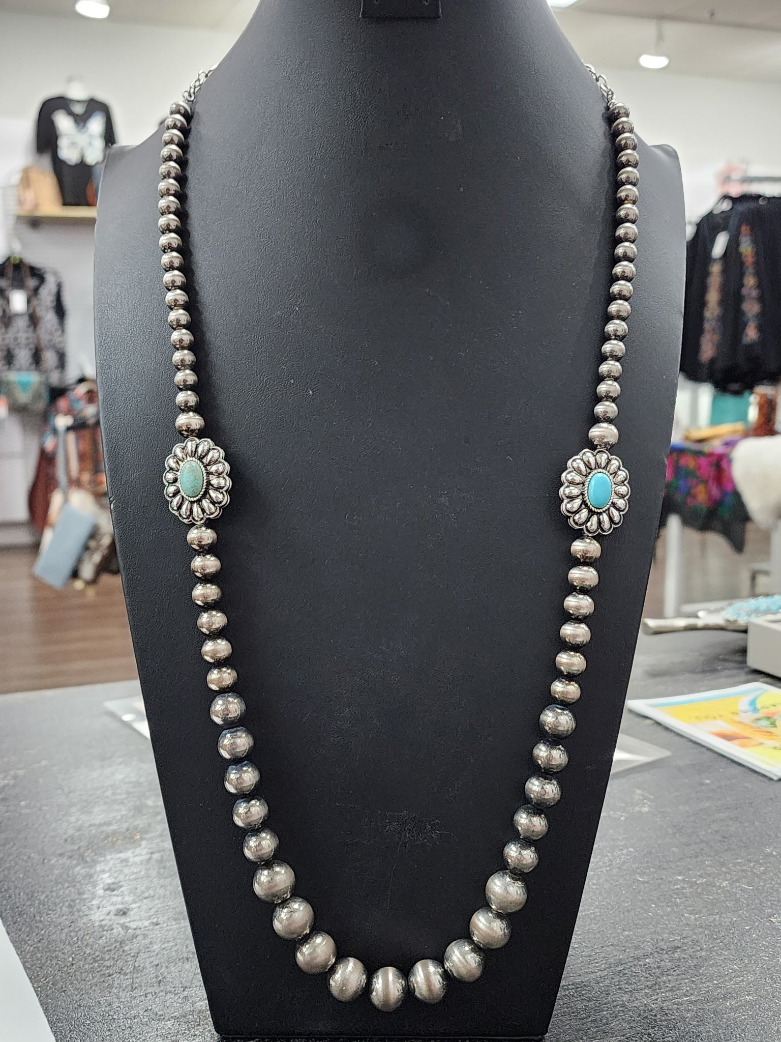 Turquoise Concho Pearl Necklace