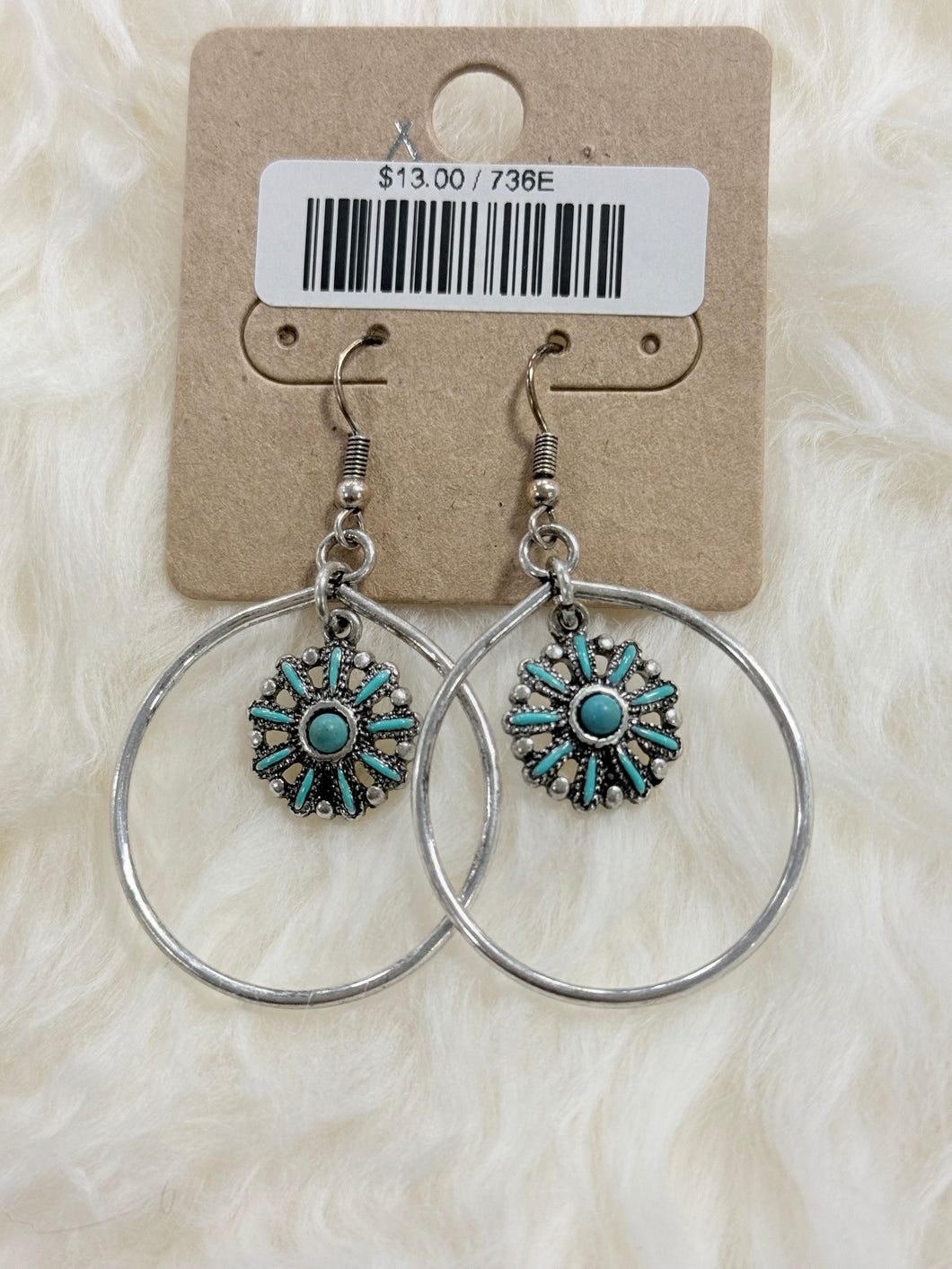 Turquoise Cluster Hoop Fishhook Earrings