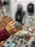 Silver Stamped Round Cuff Ring
