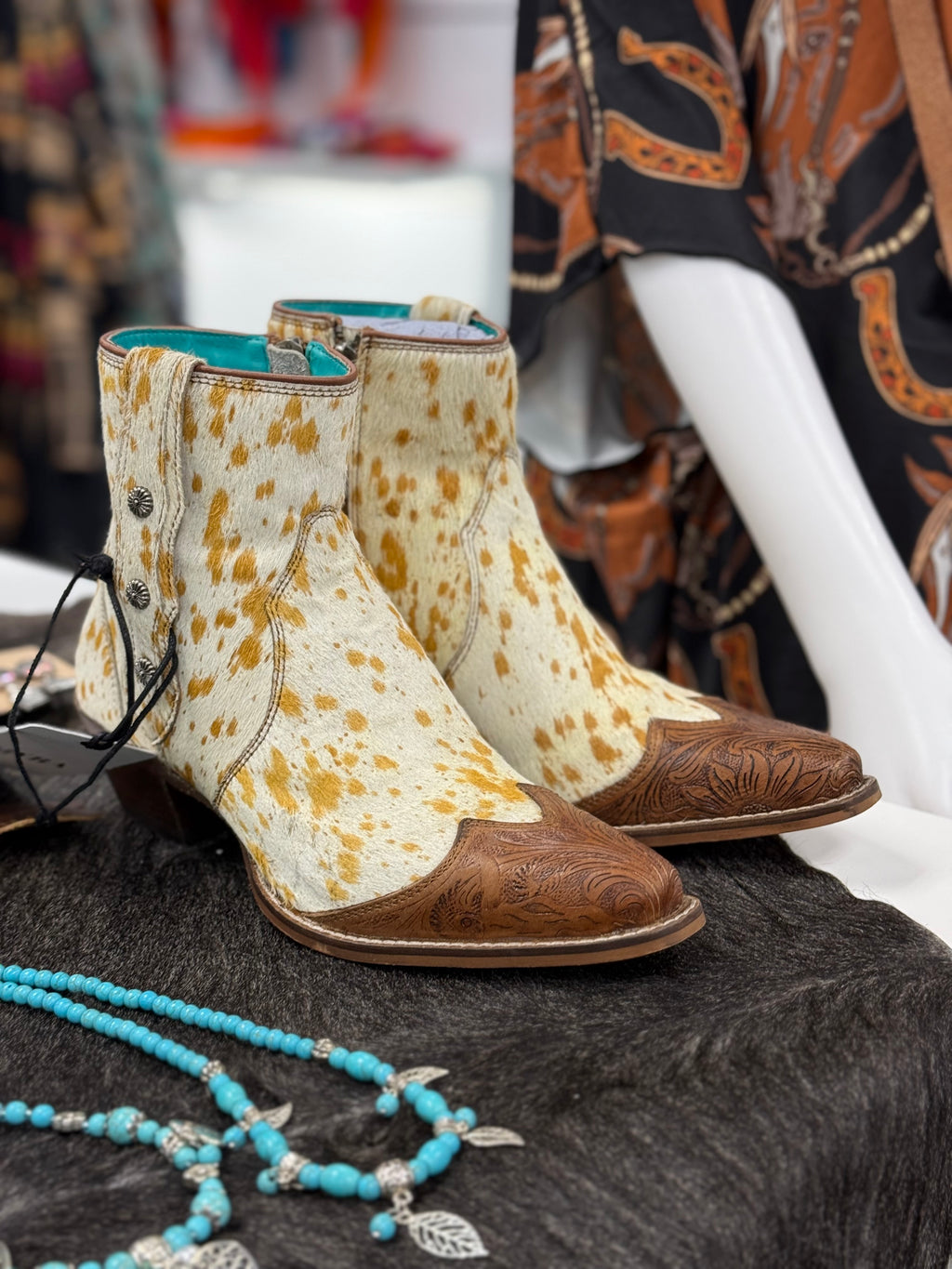 Concho Cowhide Booties Size 8