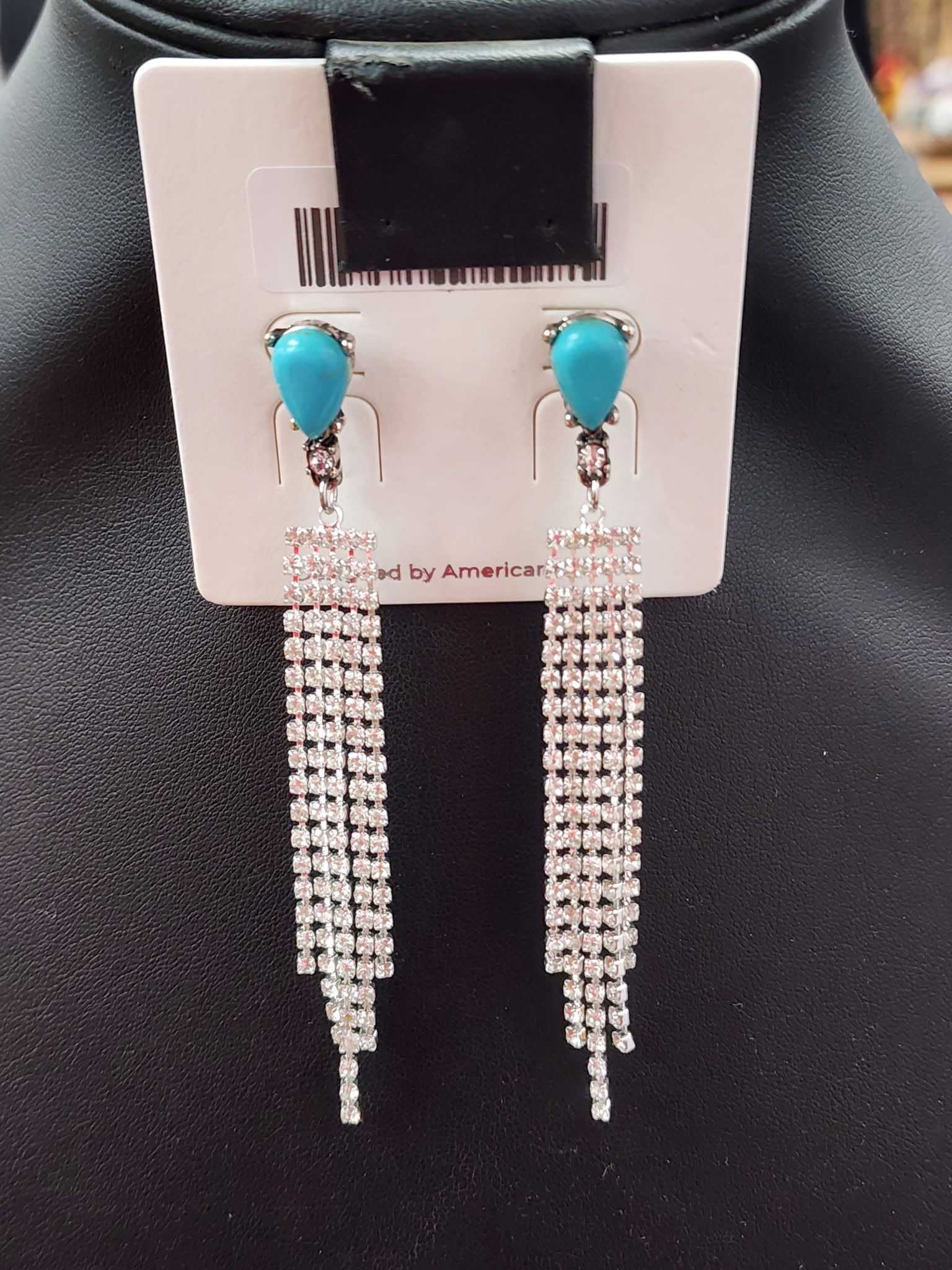 Crystal Fringe Turquoise Post Earrings