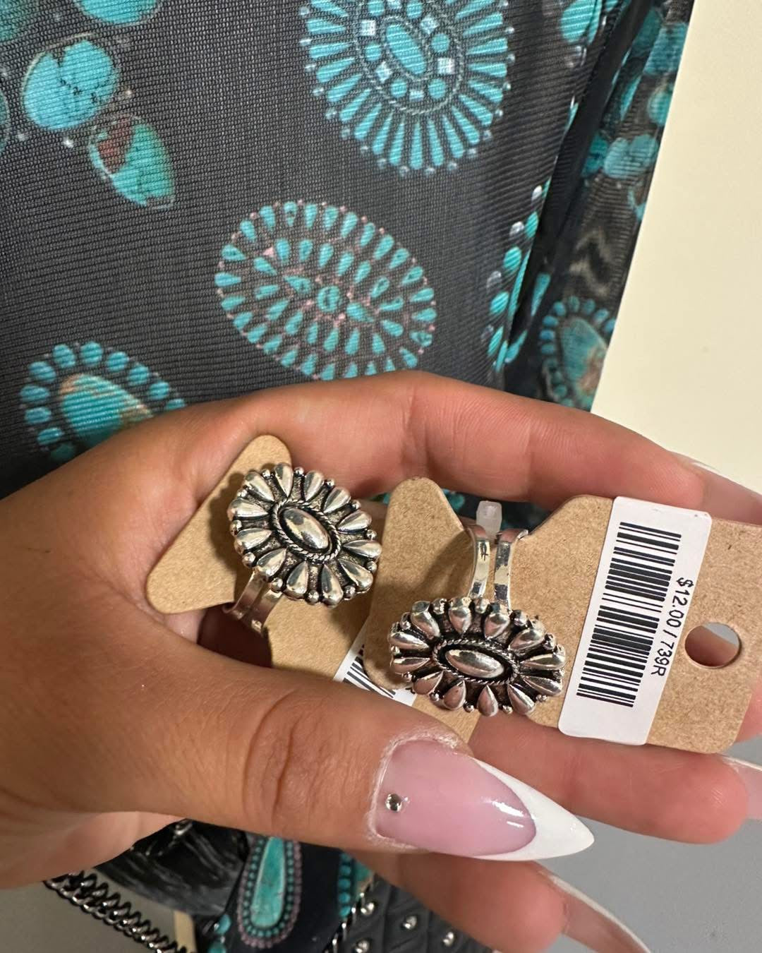 Silver Stamped Cluster Cuff Ring