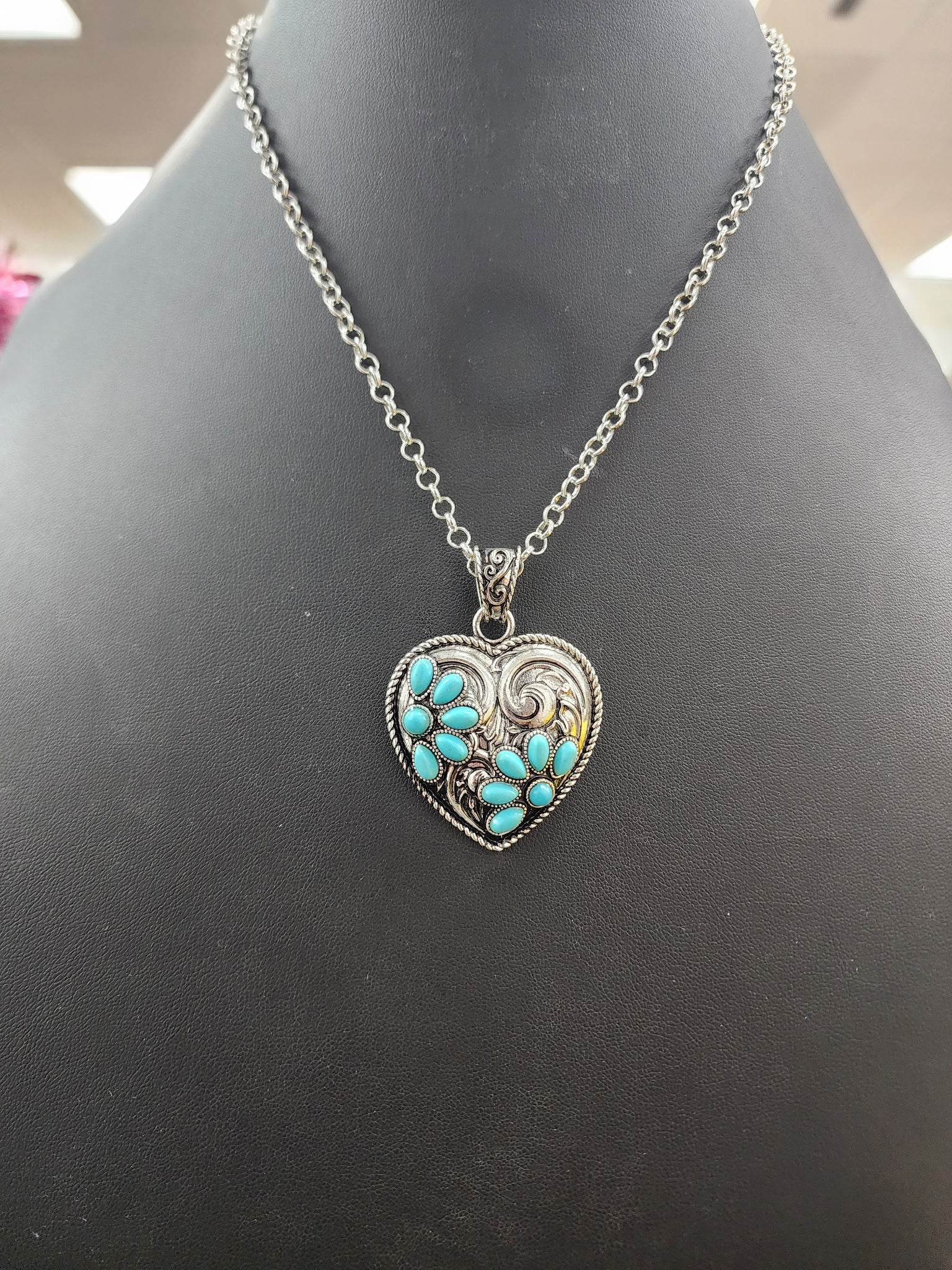 Turquoise Heart Cluster Pendant Necklace